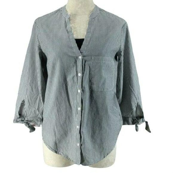 Kensie Jeans Striped Button Down Shirt Bow Sleeve‎ Small - Picture 1 of 8